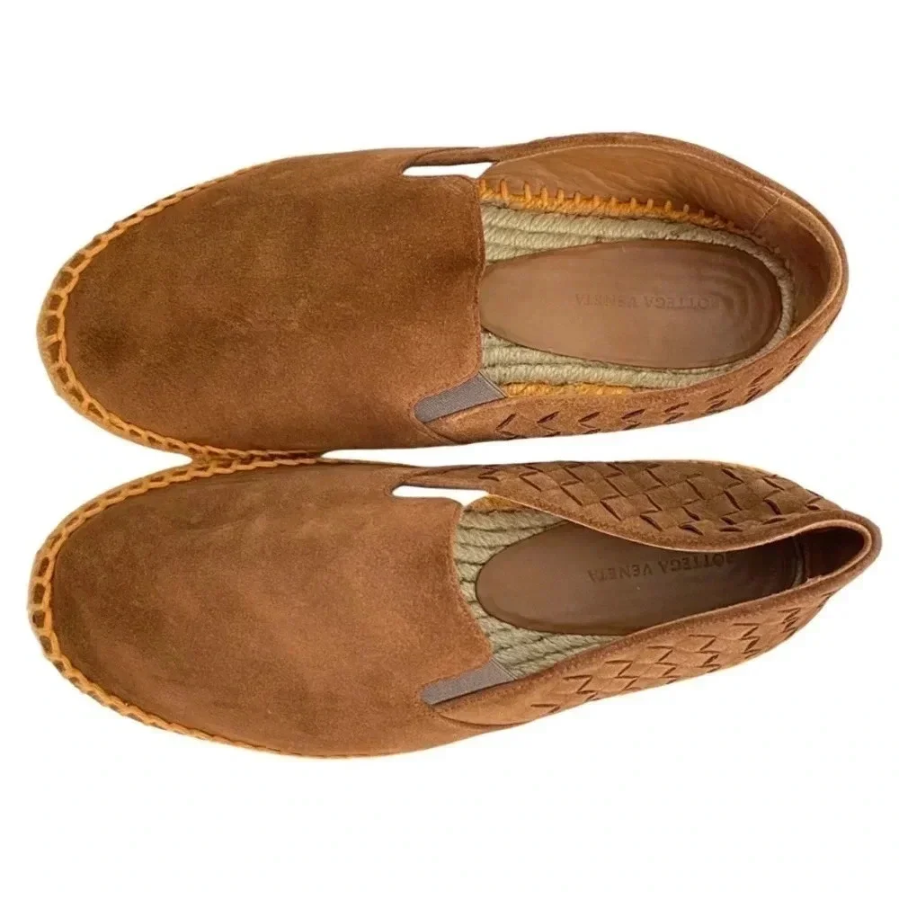 Bottega Veneta Intrecciato Suede Woven Espadrilles Mens 38 = US 5 Warm Tan EUC